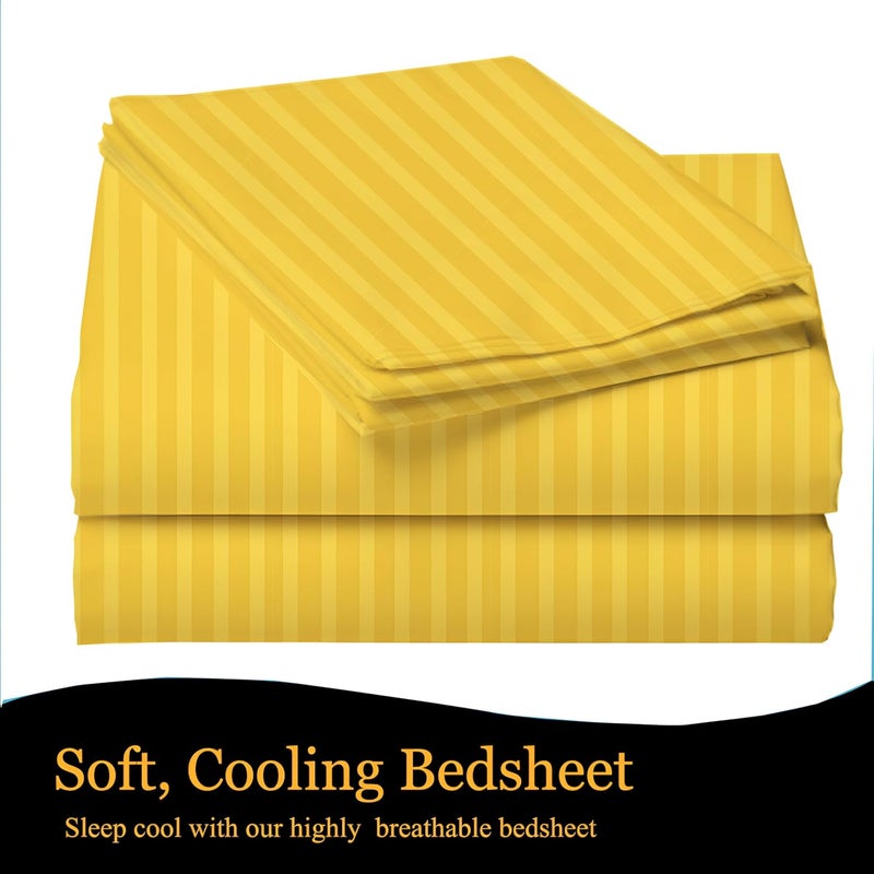 STARNSTYLE 220 Cotton Feel Glace Cotton Double Bedsheet with 2 Pillow Covers - Yellow (90x90 inch) - Image 4